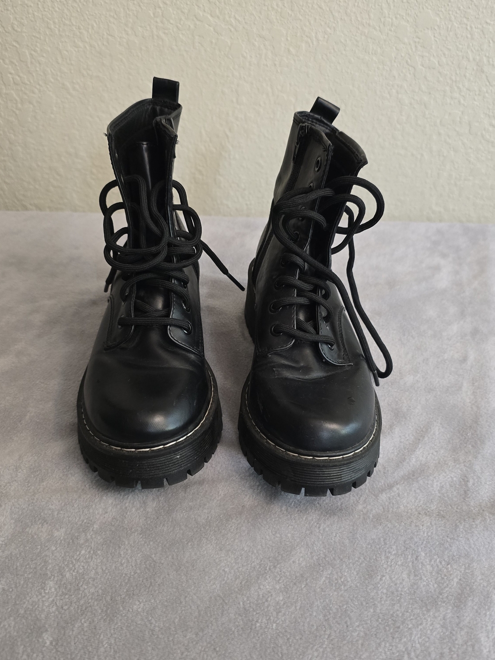No Boundaries Black Lace-Up Platform Combat Boots for Women. Chunky, Goth